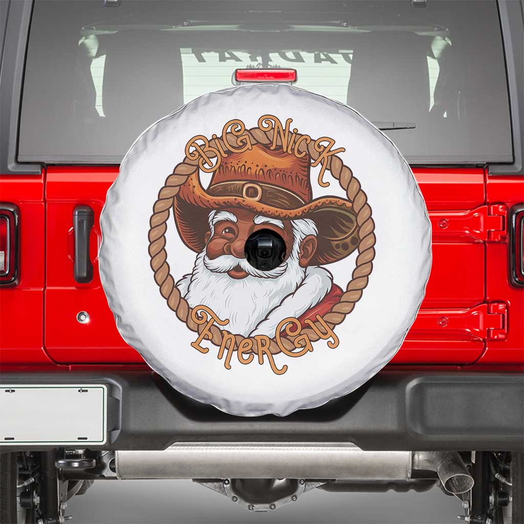 Black Santa Christmas Spare Tire Cover Big Nick Energy TS14 White Print Your Wear