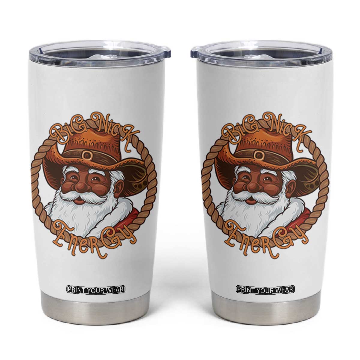 Black Santa Christmas Tumbler Cup Big Nick Energy TS14 White Print Your Wear
