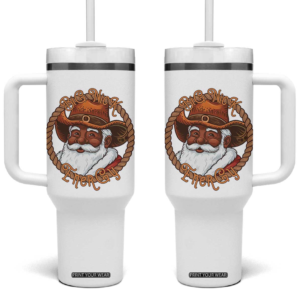 Black Santa Christmas Tumbler With Handle Big Nick Energy TS14 One Size: 40 oz White Print Your Wear