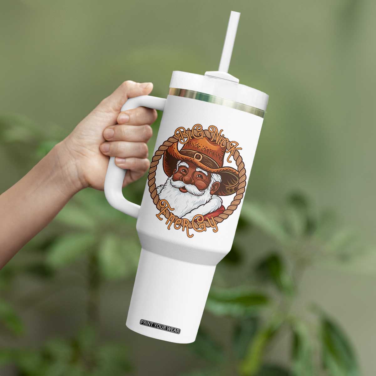 Black Santa Christmas Tumbler With Handle Big Nick Energy TS14 Print Your Wear