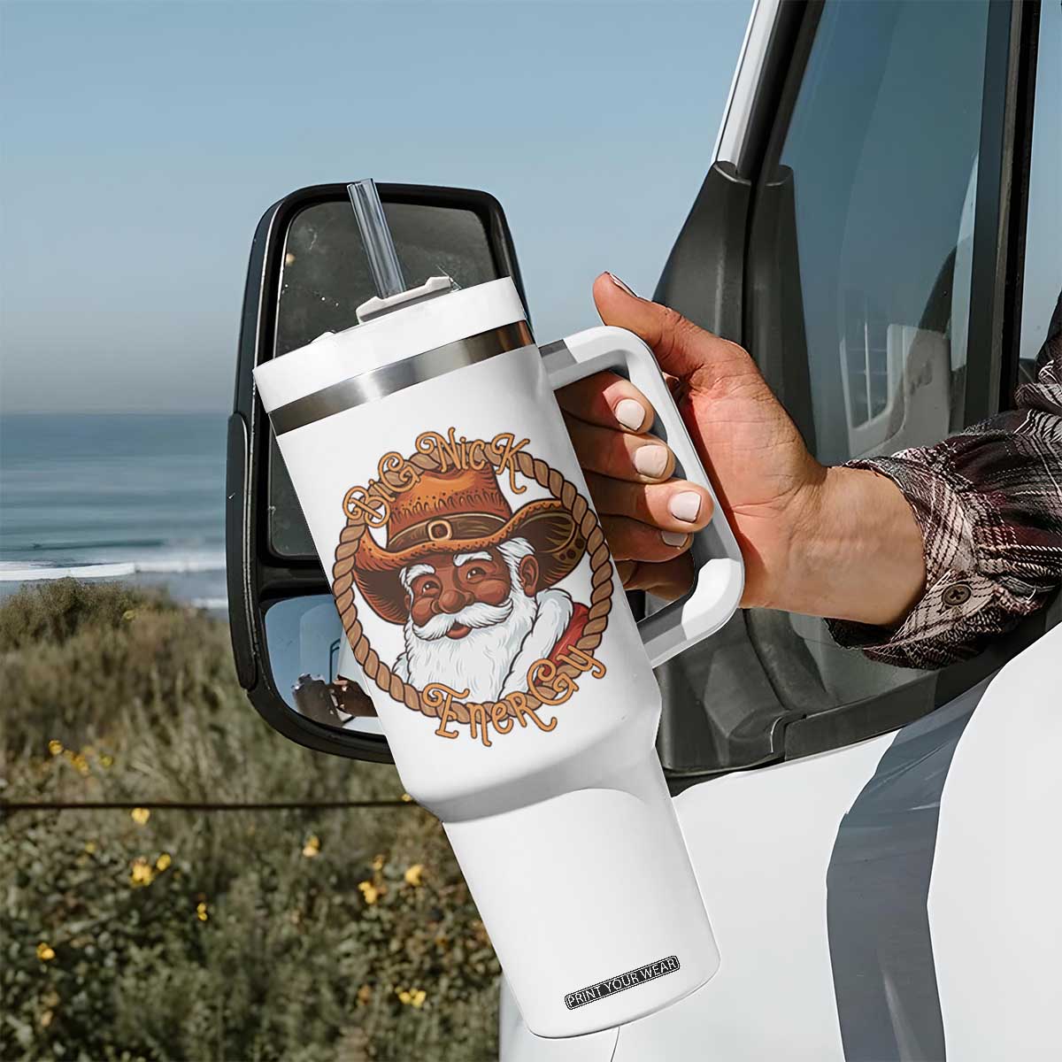 Black Santa Christmas Tumbler With Handle Big Nick Energy TS14 Print Your Wear