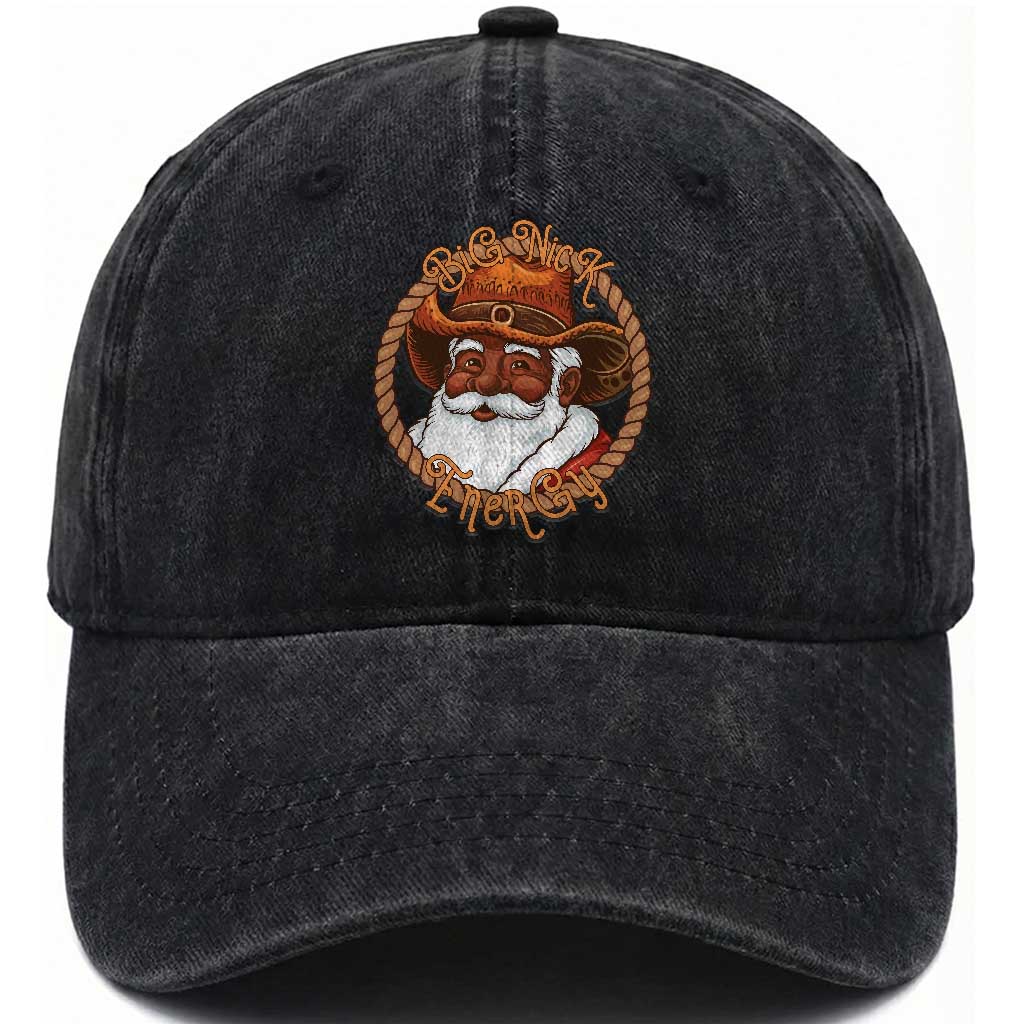 Black Santa Christmas Washed Cotton Baseball Cap Big Nick Energy TS14 Washed Cap Universal Fit Black Print Your Wear