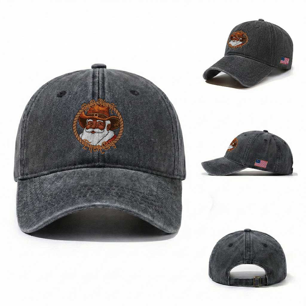 Black Santa Christmas Washed Cotton Baseball Cap Big Nick Energy TS14 Washed Cap Universal Fit Dark Gray Print Your Wear