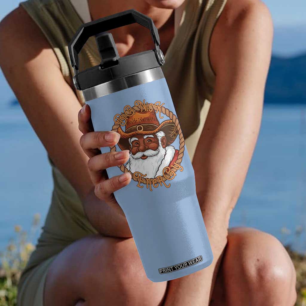 Black Santa Christmas Flip Straw Tumbler Big Nick Energy TS14 One Size: 30 oz Light Blue Print Your Wear