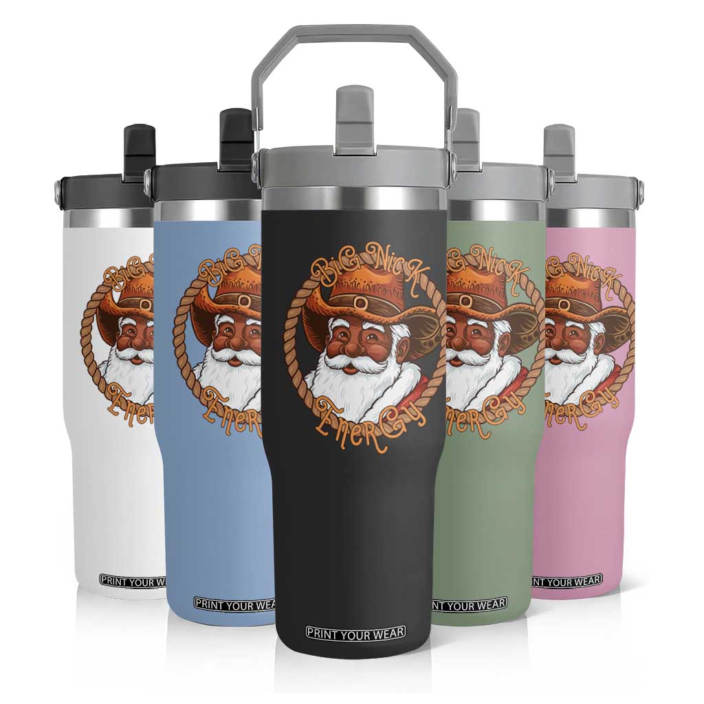 Black Santa Christmas Flip Straw Tumbler Big Nick Energy TS14 Print Your Wear