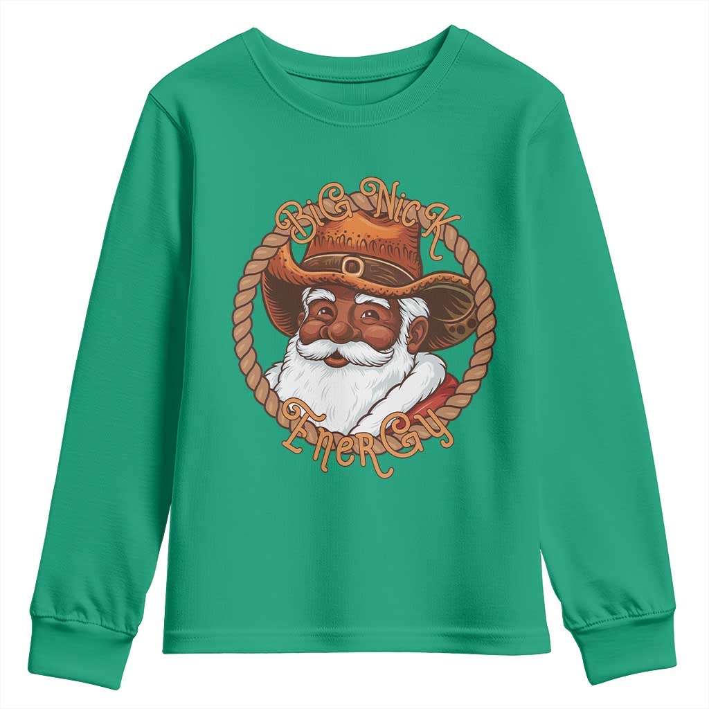Black Santa Christmas Youth Sweatshirt Big Nick Energy TS14 Irish Green Print Your Wear