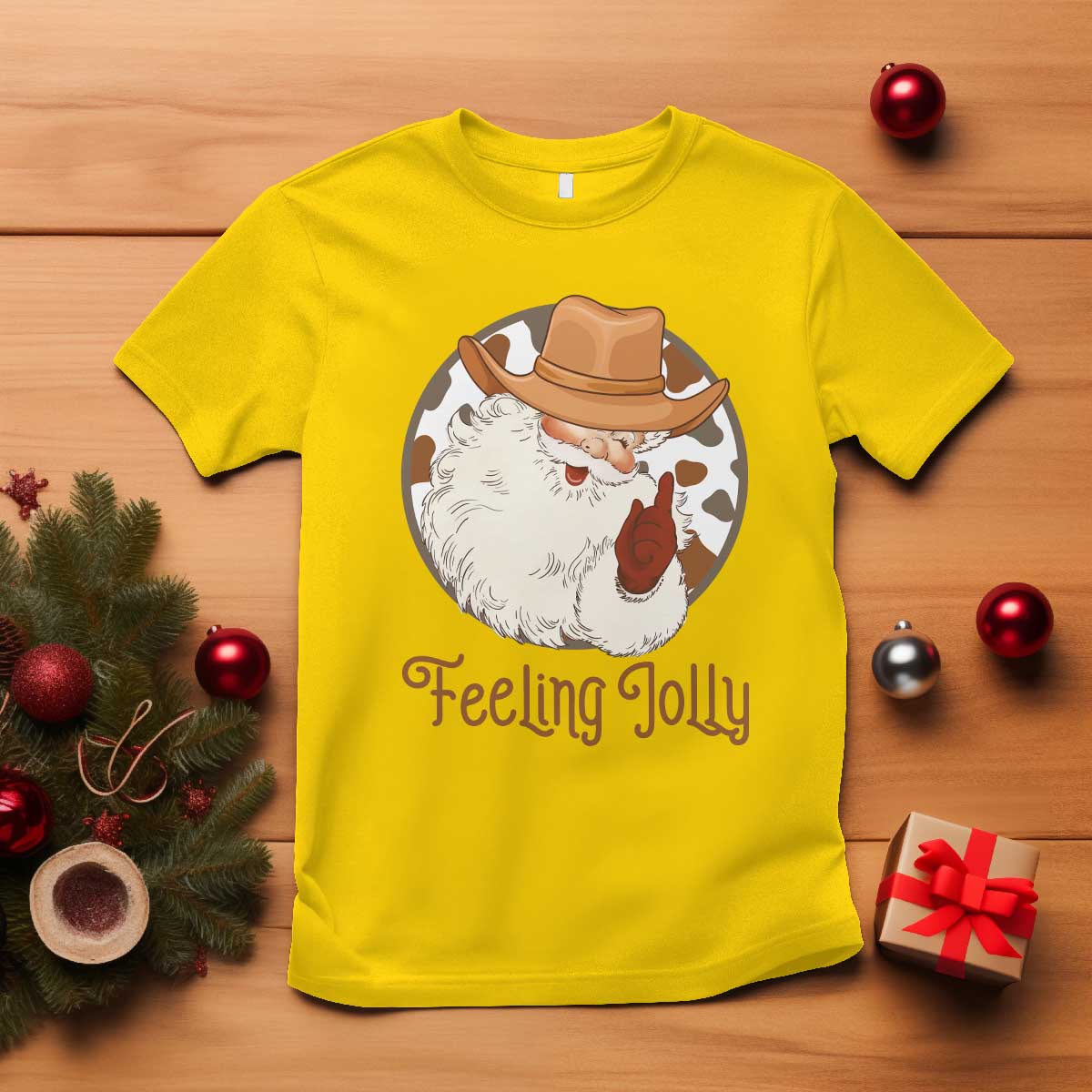 Black Cowboy Santa Christmas T Shirt Feeling Jolly TS14 Daisy Print Your Wear
