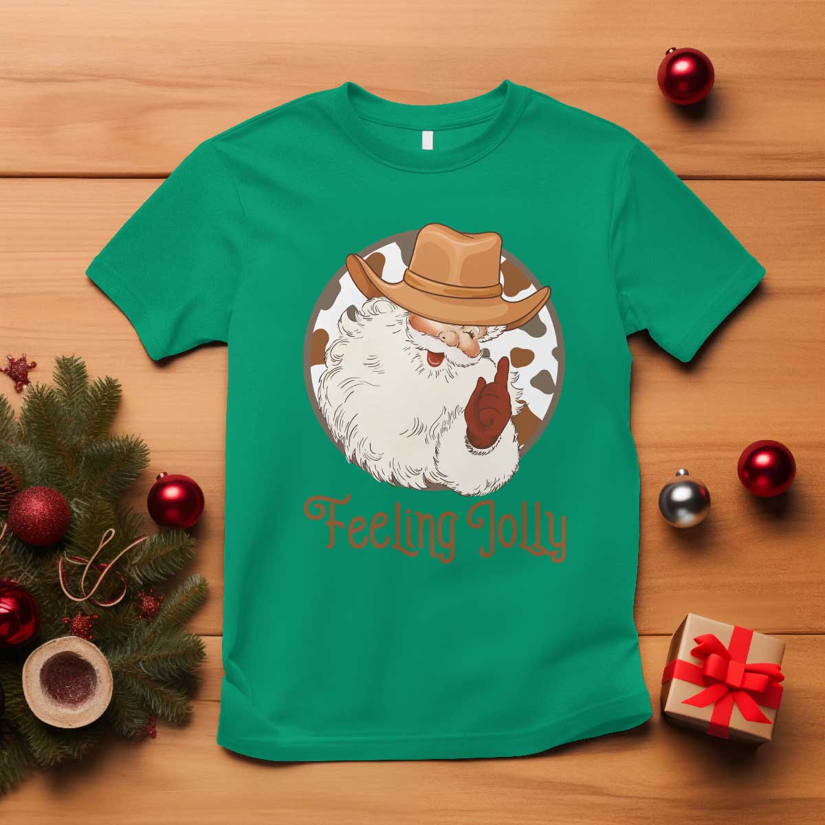 Black Cowboy Santa Christmas T Shirt Feeling Jolly TS14 Irish Green Print Your Wear