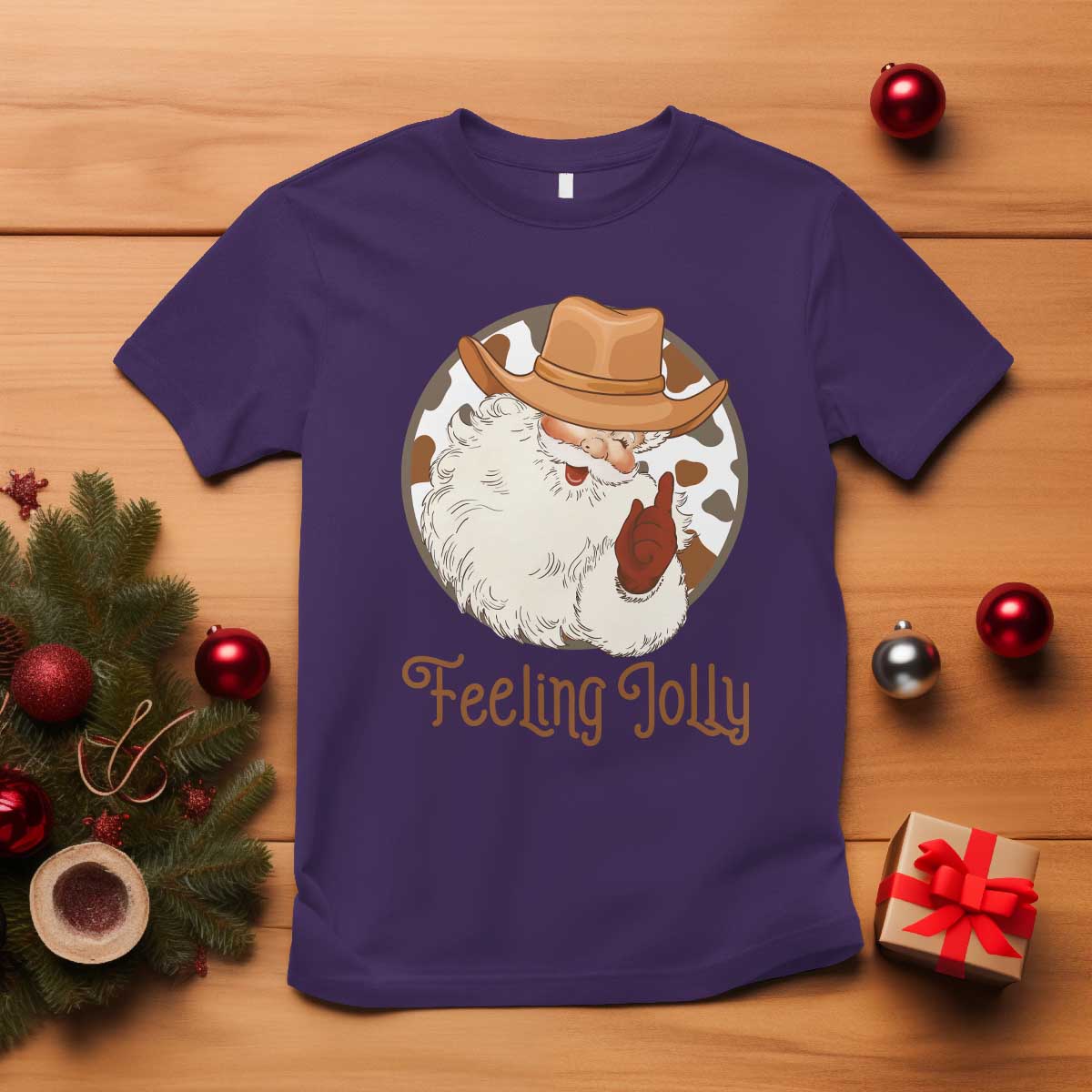 Black Cowboy Santa Christmas T Shirt Feeling Jolly TS14 Purple Print Your Wear
