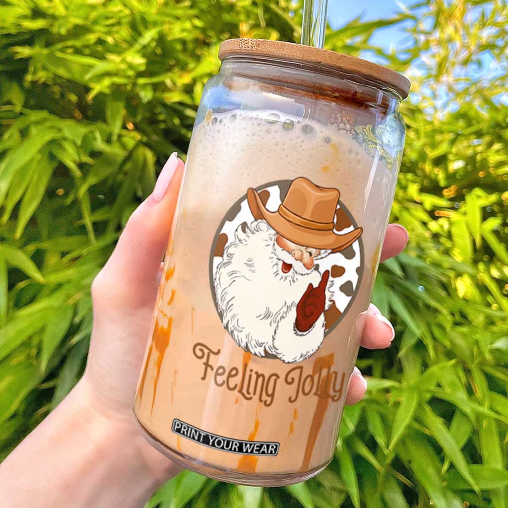 Black Cowboy Santa Christmas Glass Can Feeling Jolly TS14 White Print Your Wear