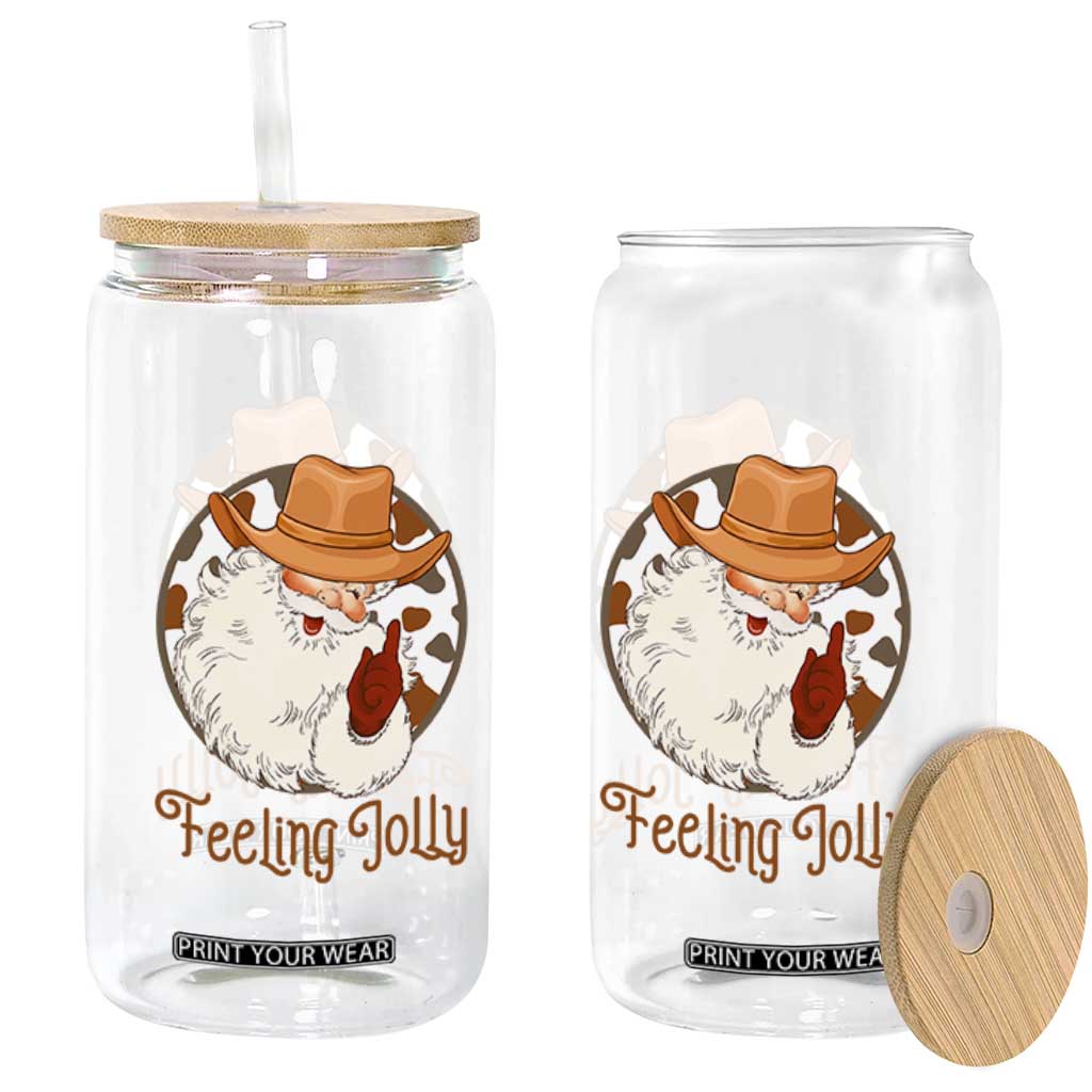 Black Cowboy Santa Christmas Glass Can Feeling Jolly TS14 Print Your Wear