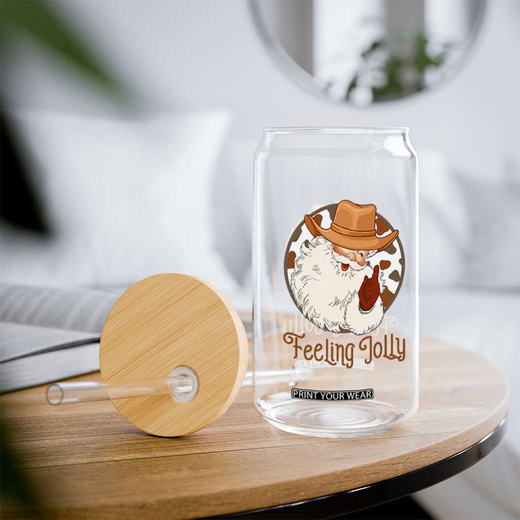 Black Cowboy Santa Christmas Glass Can Feeling Jolly TS14 Print Your Wear