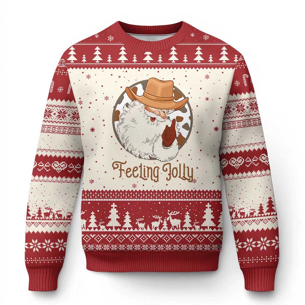 Black Cowboy Santa Xmas Ugly Christmas Sweater Feeling Jolly TS14 Beige Red Print Your Wear