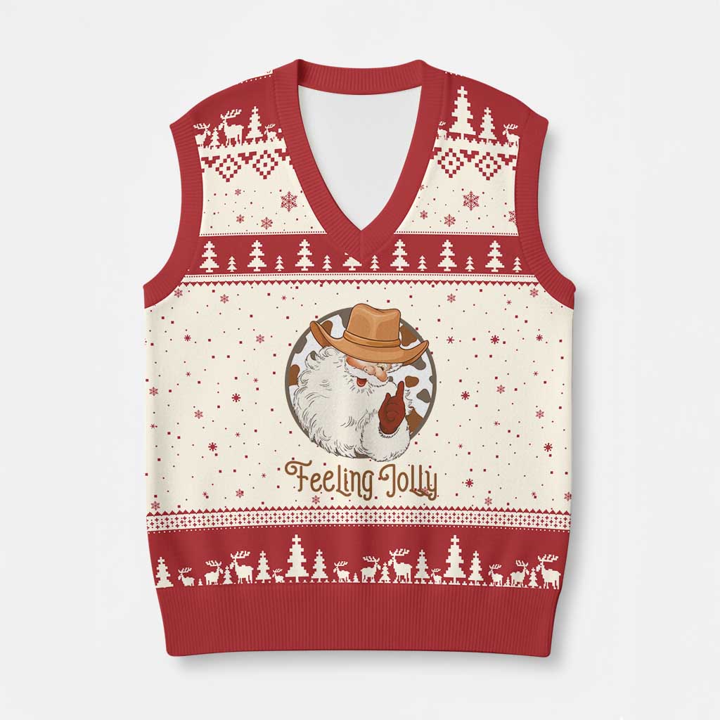 Black Cowboy Santa Xmas V-Neck Knit Sweater Vest Feeling Jolly TS14 Beige Red Print Your Wear