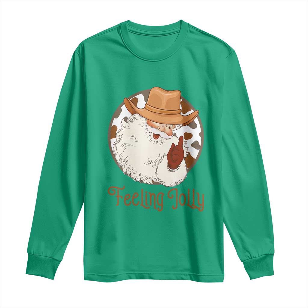Black Cowboy Santa Christmas Long Sleeve Shirt Feeling Jolly TS14 Irish Green Print Your Wear