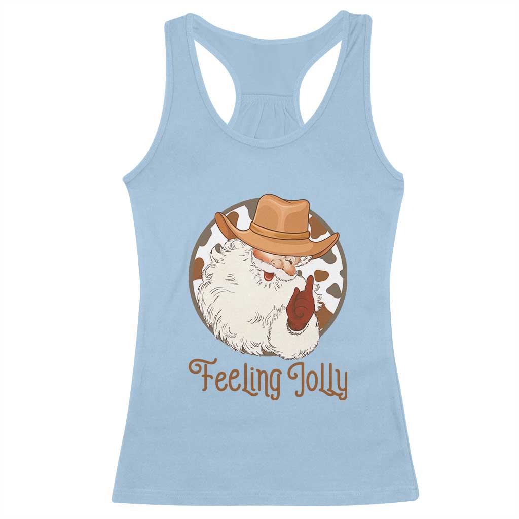 Black Cowboy Santa Christmas Racerback Tank Top Feeling Jolly TS14 Light Blue Print Your Wear