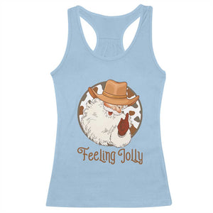 Black Cowboy Santa Christmas Racerback Tank Top Feeling Jolly TS14 Light Blue Print Your Wear