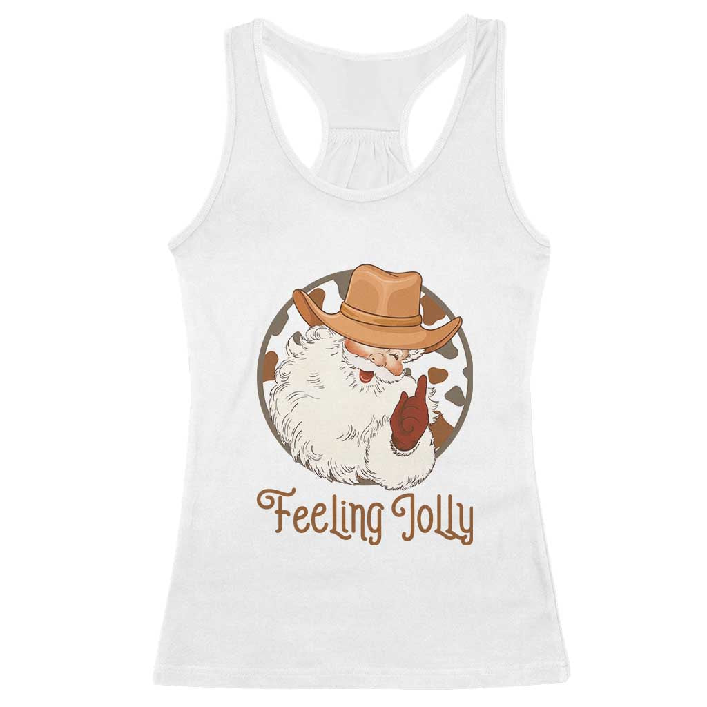 Black Cowboy Santa Christmas Racerback Tank Top Feeling Jolly TS14 White Print Your Wear