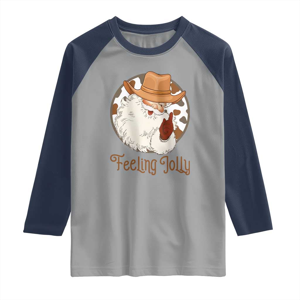 Black Cowboy Santa Christmas Raglan Shirt Feeling Jolly TS14 Sport Gray Navy Print Your Wear