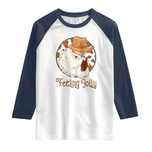 Black Cowboy Santa Christmas Raglan Shirt Feeling Jolly TS14 White Navy Print Your Wear