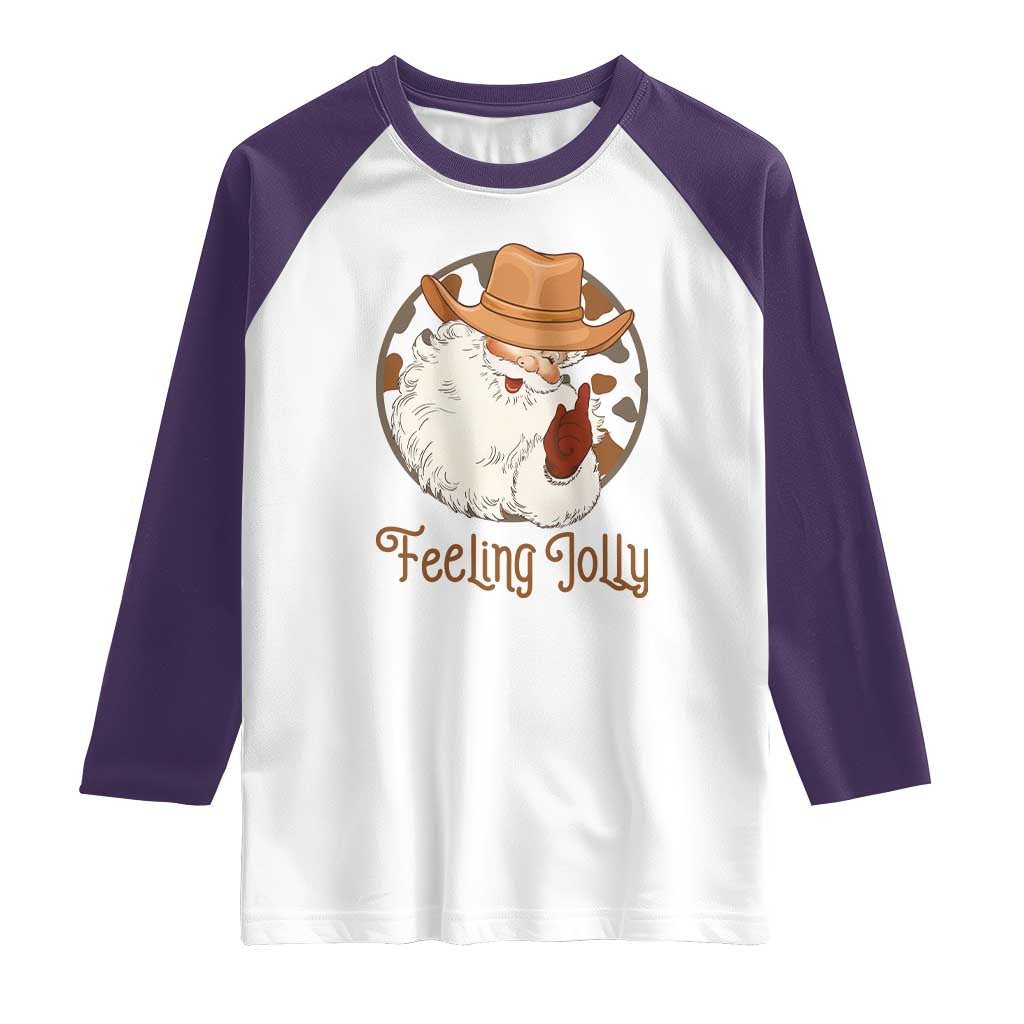 Black Cowboy Santa Christmas Raglan Shirt Feeling Jolly TS14 White Purple Print Your Wear