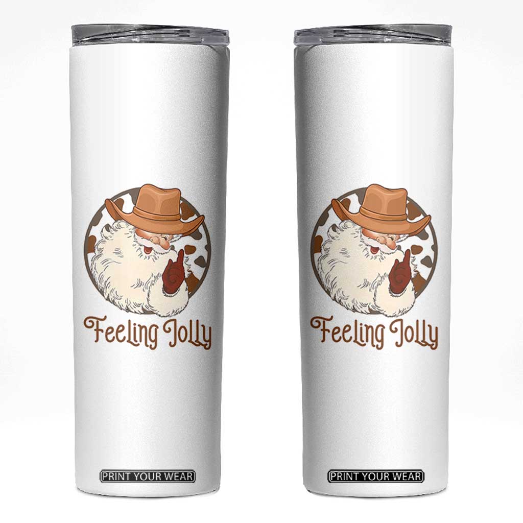 Black Cowboy Santa Christmas Skinny Tumbler Feeling Jolly TS14 White Print Your Wear
