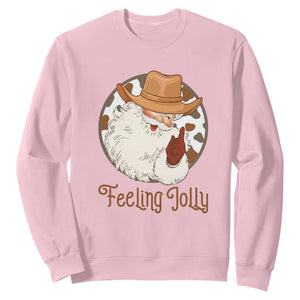 Black Cowboy Santa Christmas Sweatshirt Feeling Jolly TS14 Light Pink Print Your Wear