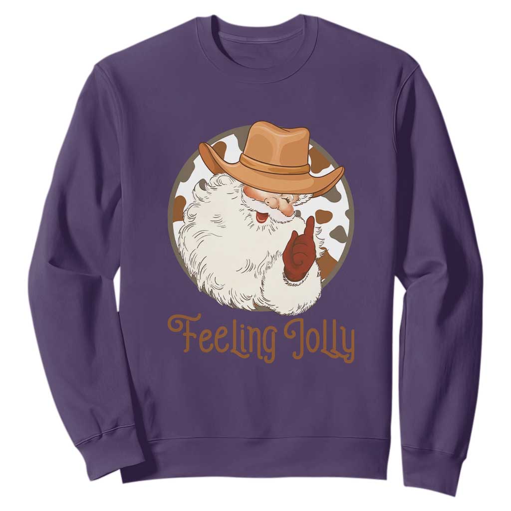 Black Cowboy Santa Christmas Sweatshirt Feeling Jolly TS14 Purple Print Your Wear