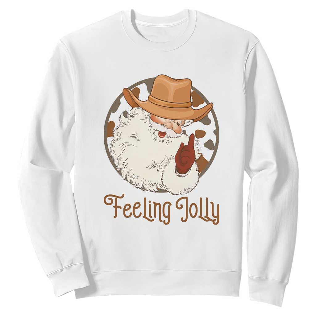 Black Cowboy Santa Christmas Sweatshirt Feeling Jolly TS14 White Print Your Wear