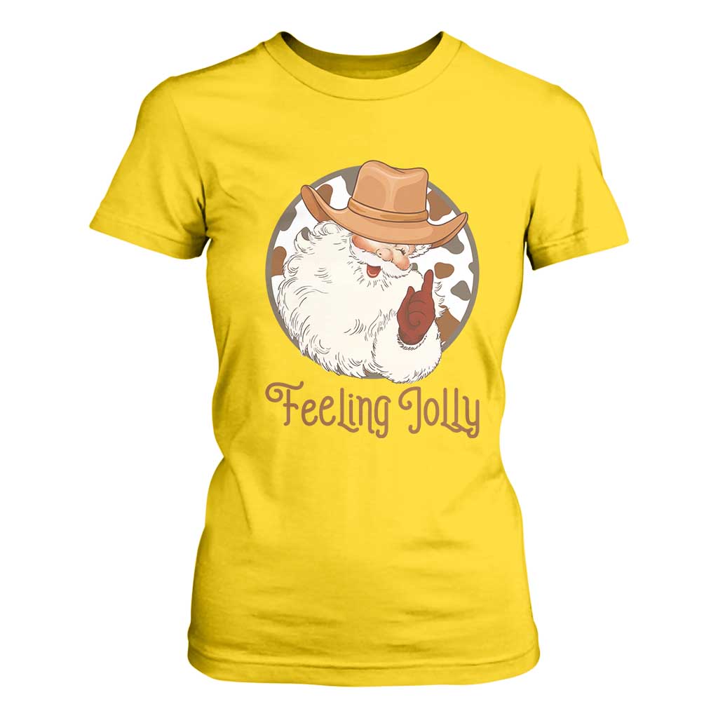 Black Cowboy Santa Christmas T Shirt For Women Feeling Jolly TS14 Daisy Print Your Wear
