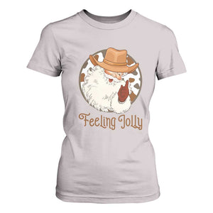 Black Cowboy Santa Christmas T Shirt For Women Feeling Jolly TS14 Ice Gray Print Your Wear