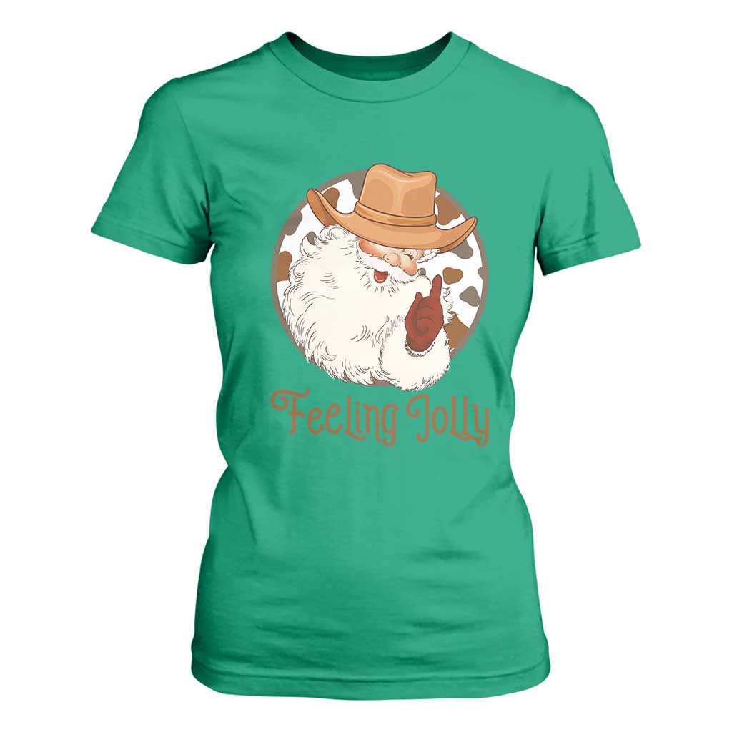 Black Cowboy Santa Christmas T Shirt For Women Feeling Jolly TS14 Irish Green Print Your Wear
