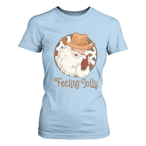 Black Cowboy Santa Christmas T Shirt For Women Feeling Jolly TS14 Light Blue Print Your Wear