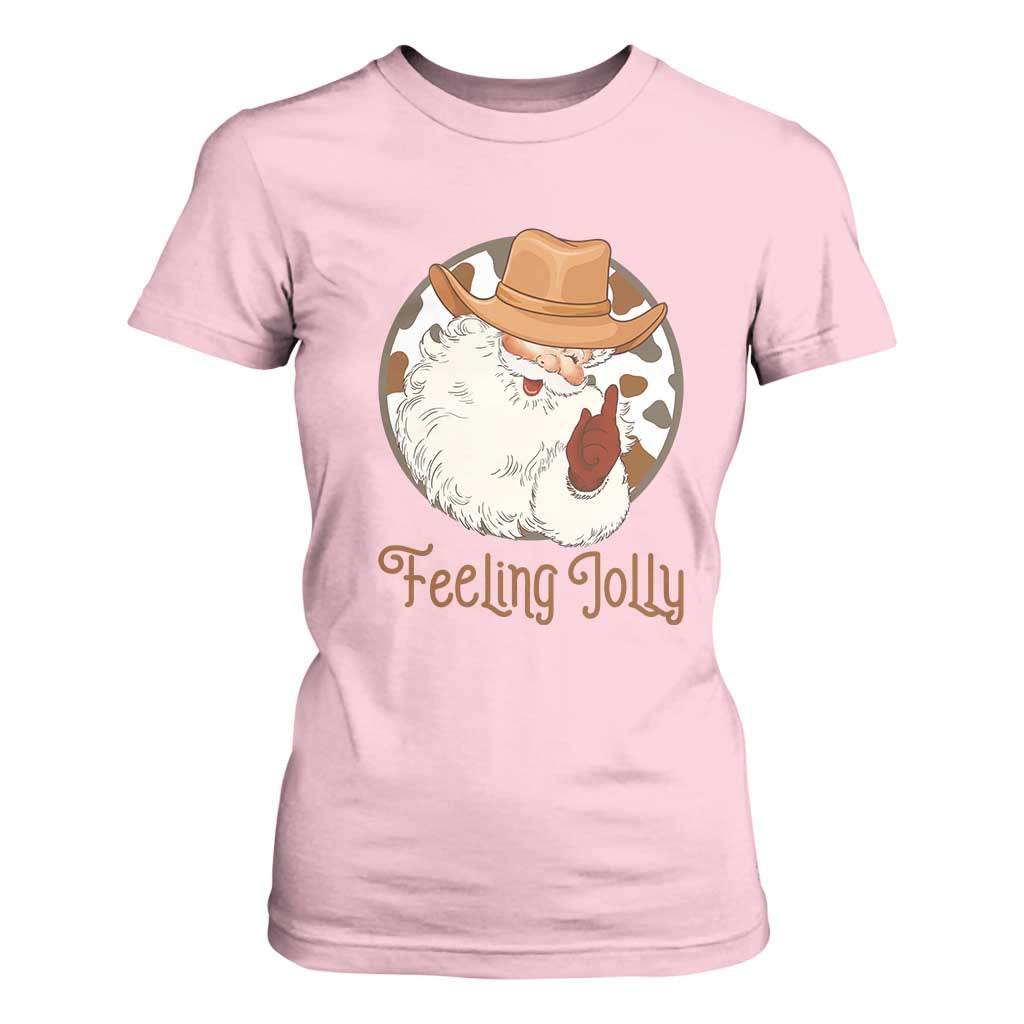 Black Cowboy Santa Christmas T Shirt For Women Feeling Jolly TS14 Light Pink Print Your Wear