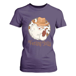 Black Cowboy Santa Christmas T Shirt For Women Feeling Jolly TS14 Purple Print Your Wear