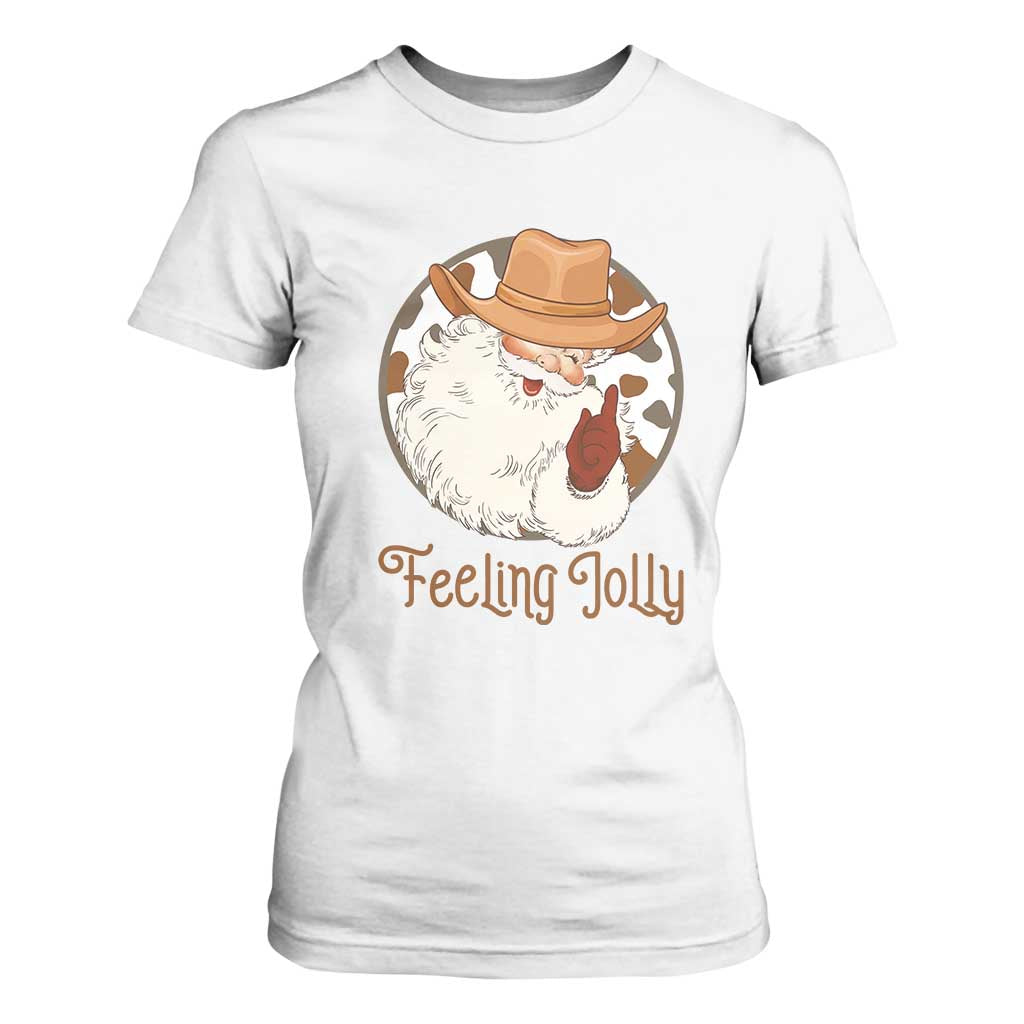 Black Cowboy Santa Christmas T Shirt For Women Feeling Jolly TS14 White Print Your Wear