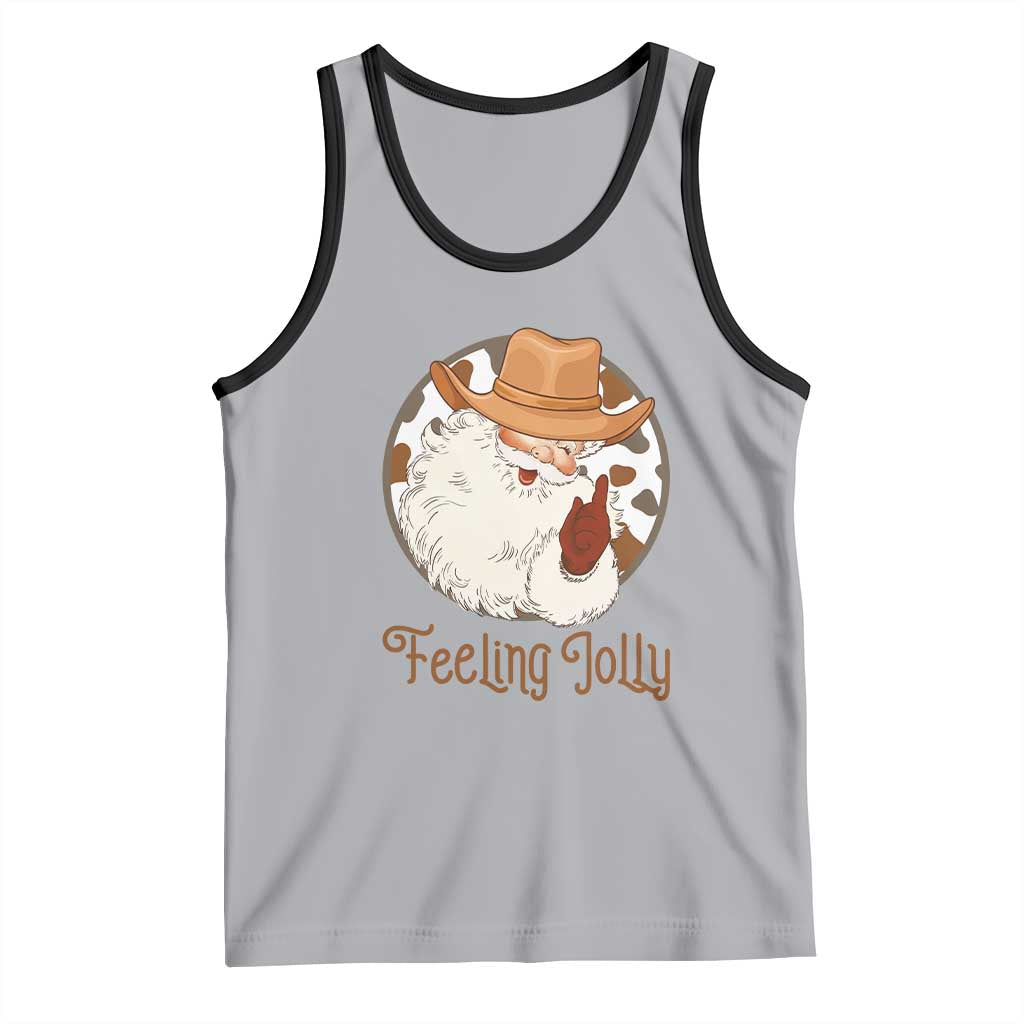 Black Cowboy Santa Christmas Tank Top Feeling Jolly TS14 Athletic Heather Black Print Your Wear