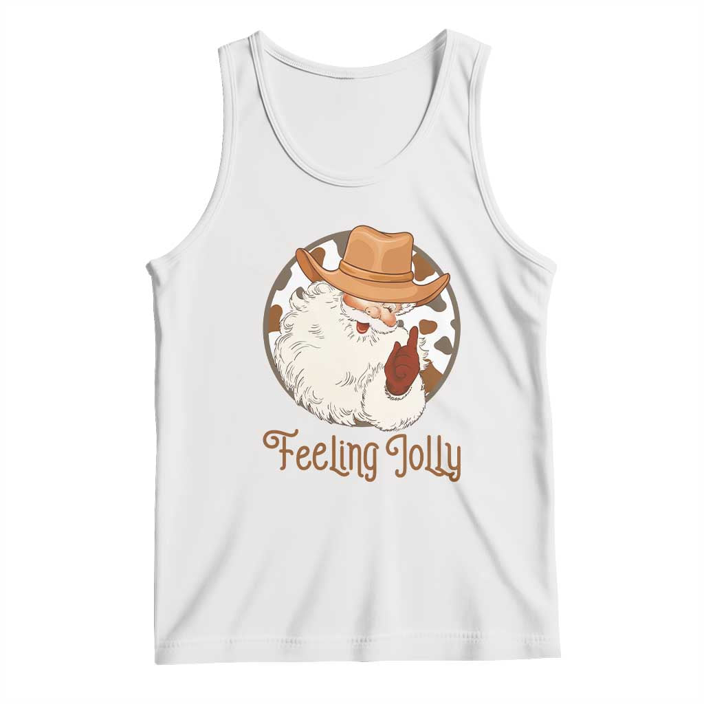 Black Cowboy Santa Christmas Tank Top Feeling Jolly TS14 White Print Your Wear