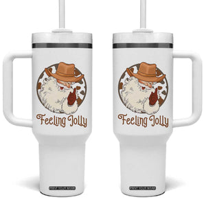 Black Cowboy Santa Christmas Tumbler With Handle Feeling Jolly TS14 One Size: 40 oz White Print Your Wear