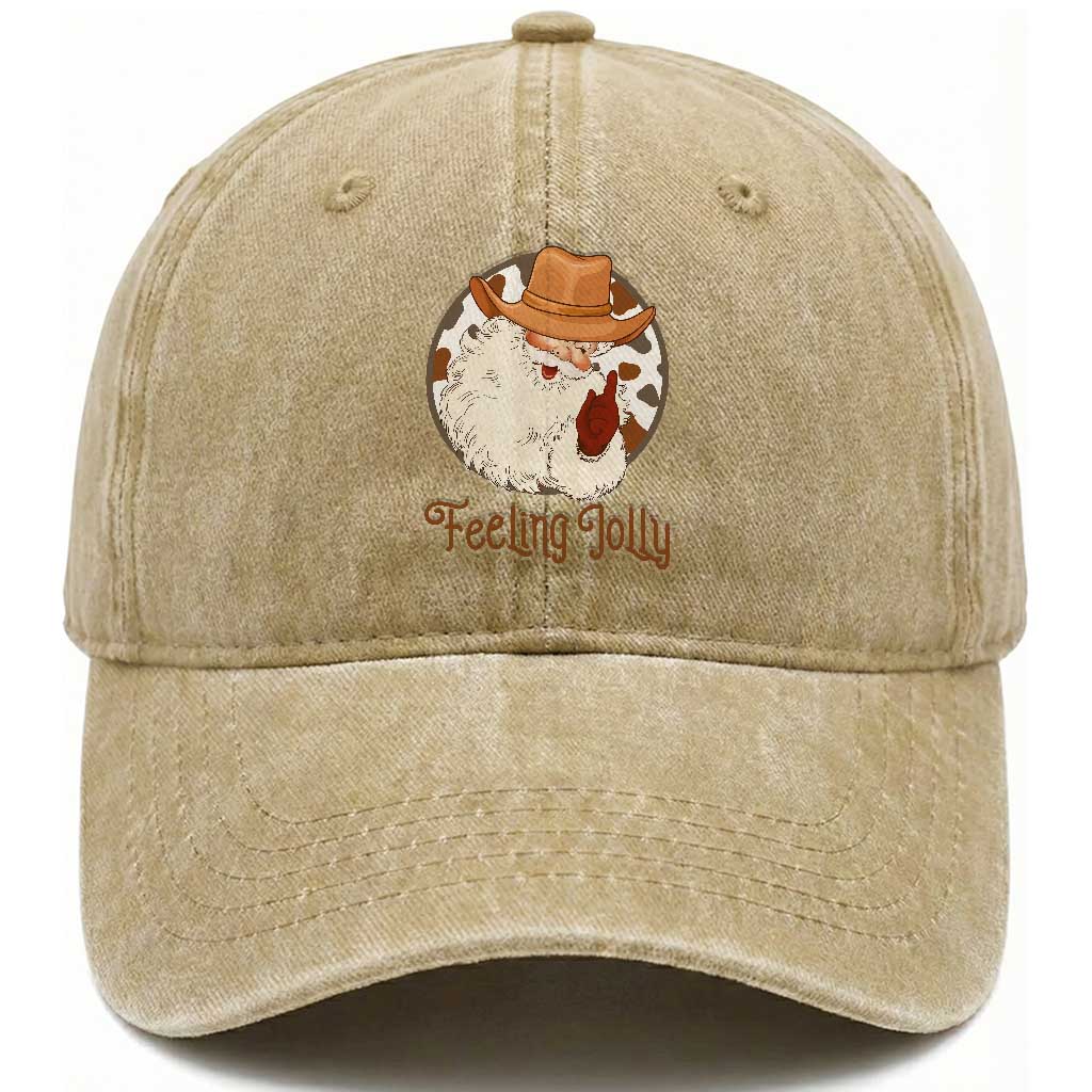 Black Cowboy Santa Christmas Washed Cotton Baseball Cap Feeling Jolly TS14 Washed Cap Universal Fit Khaki Print Your Wear