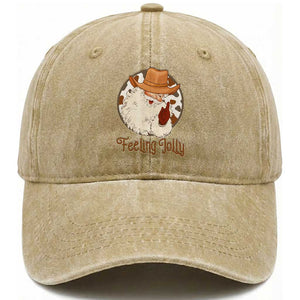 Black Cowboy Santa Christmas Washed Cotton Baseball Cap Feeling Jolly TS14 Washed Cap Universal Fit Khaki Print Your Wear