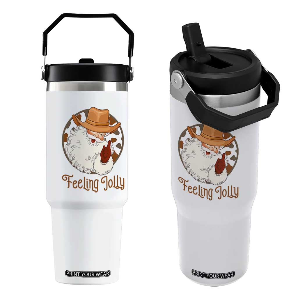 Black Cowboy Santa Christmas Flip Straw Tumbler Feeling Jolly TS14 One Size: 30 oz White Print Your Wear