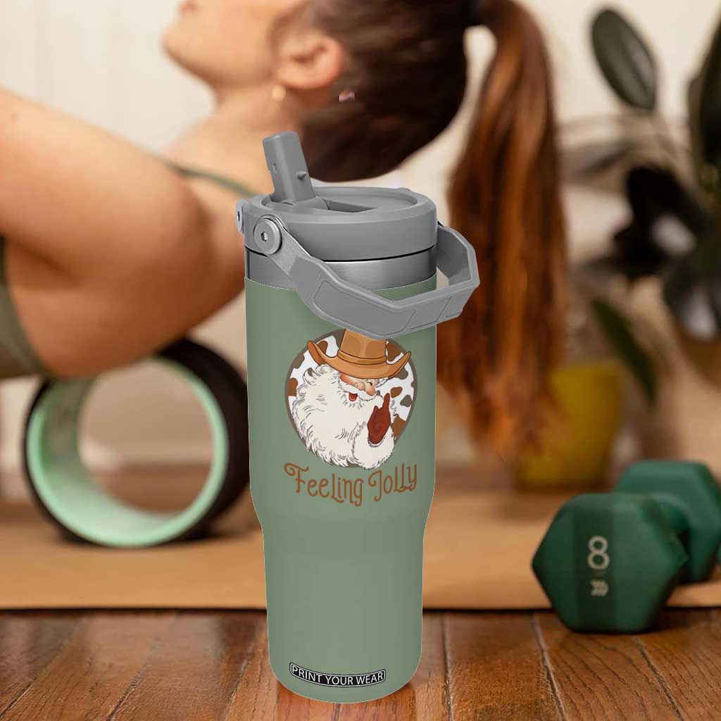 Black Cowboy Santa Christmas Flip Straw Tumbler Feeling Jolly TS14 One Size: 30 oz Moss Green Print Your Wear