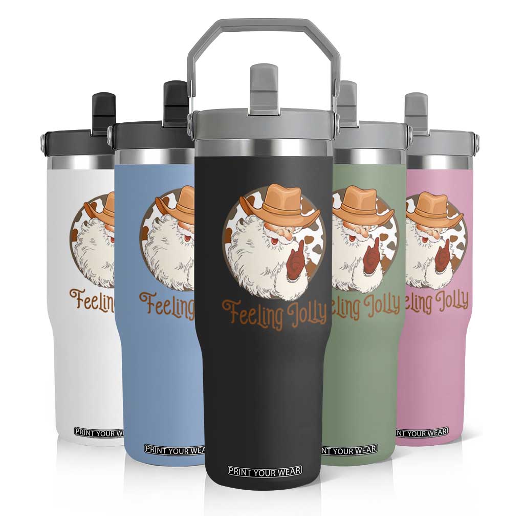 Black Cowboy Santa Christmas Flip Straw Tumbler Feeling Jolly TS14 Print Your Wear