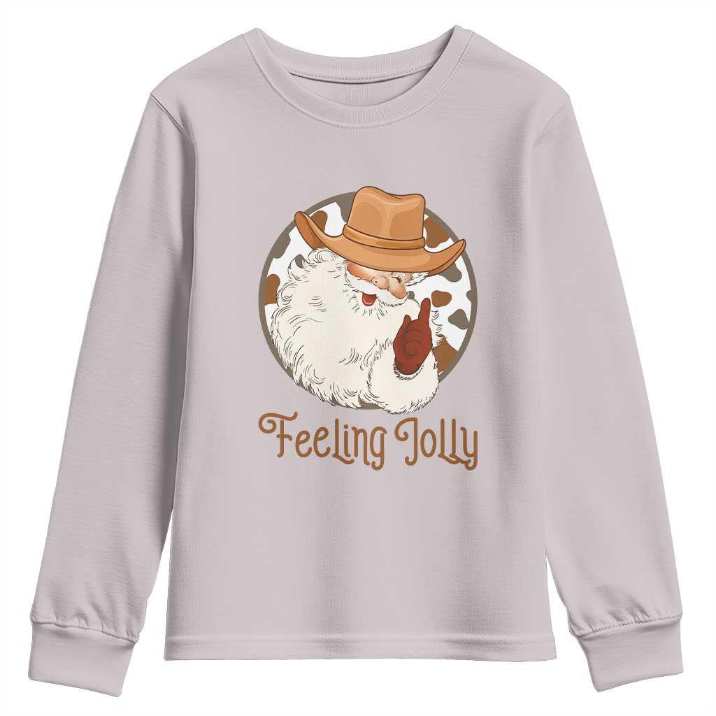 Black Cowboy Santa Christmas Youth Sweatshirt Feeling Jolly TS14 Ice Gray Print Your Wear