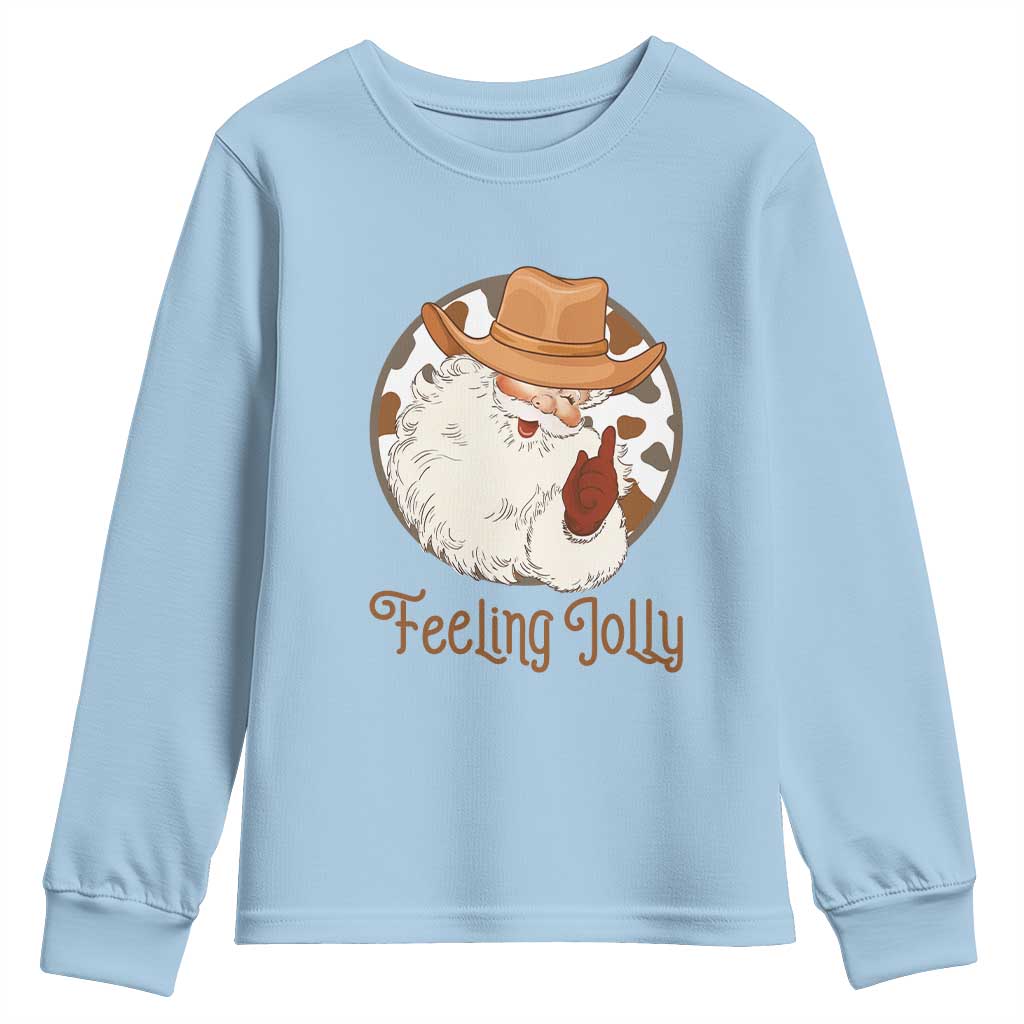 Black Cowboy Santa Christmas Youth Sweatshirt Feeling Jolly TS14 Light Blue Print Your Wear