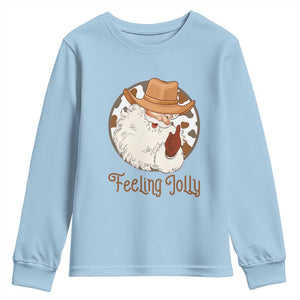 Black Cowboy Santa Christmas Youth Sweatshirt Feeling Jolly TS14 Light Blue Print Your Wear