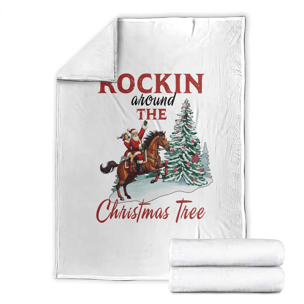 Cowboy Santa Western Christmas Throw Blanket Rockin Around The Xmas Tree TS14 White Print Your Wear