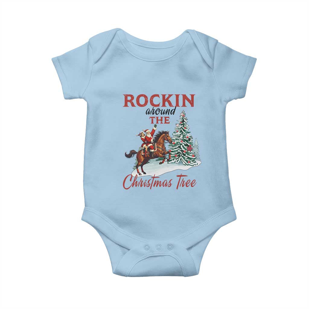 Cowboy Santa Western Christmas Baby Onesie Rockin Around The Xmas Tree TS14 Light Blue Print Your Wear