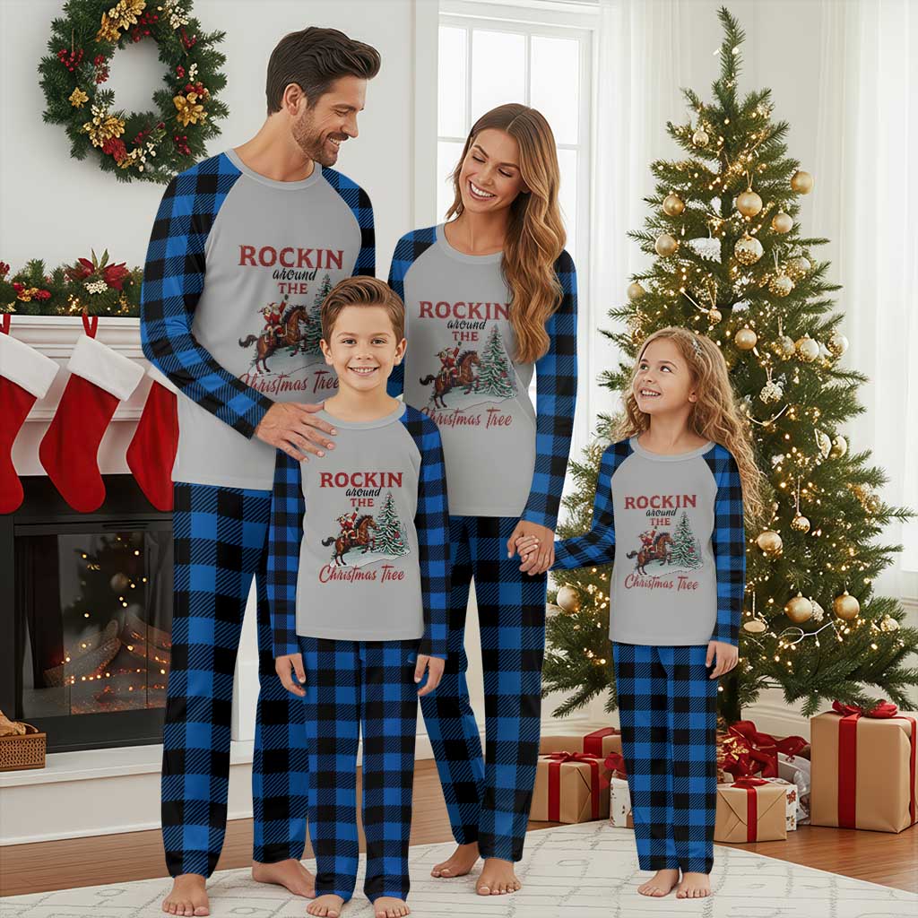 Cowboy Santa Western Christmas Plaid Pajama Set Rockin Around The Xmas Tree TS14 Blue Plaid Print Your Wear